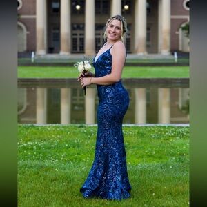 Blue Sequin Prom Gown
